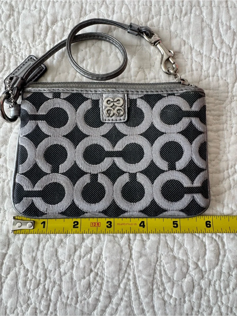 Coach Gray & Black Signature Wristlet Card Case